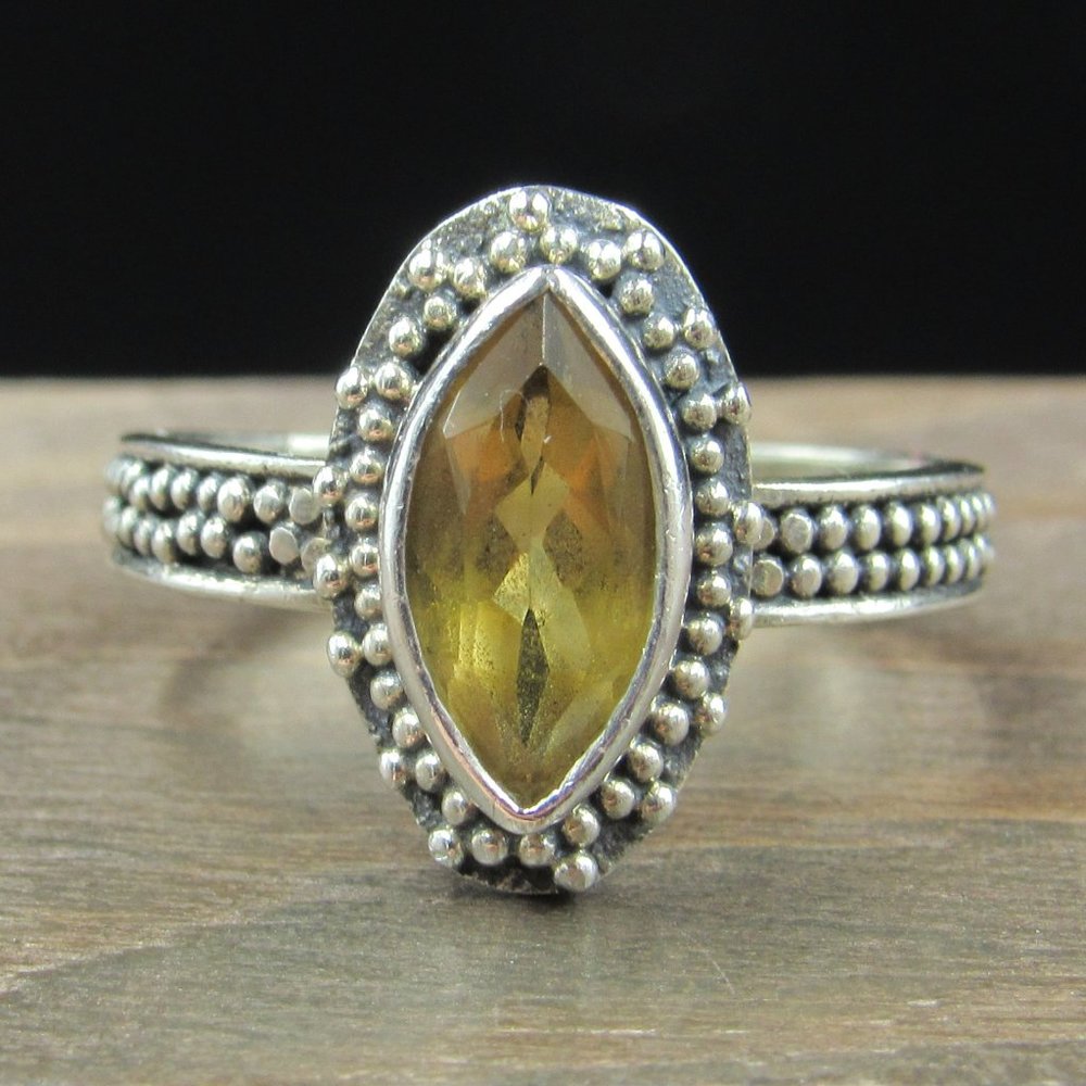 Size 9 Sterling Silver Unique Style Marquise Cloudy Citrine Band Ring